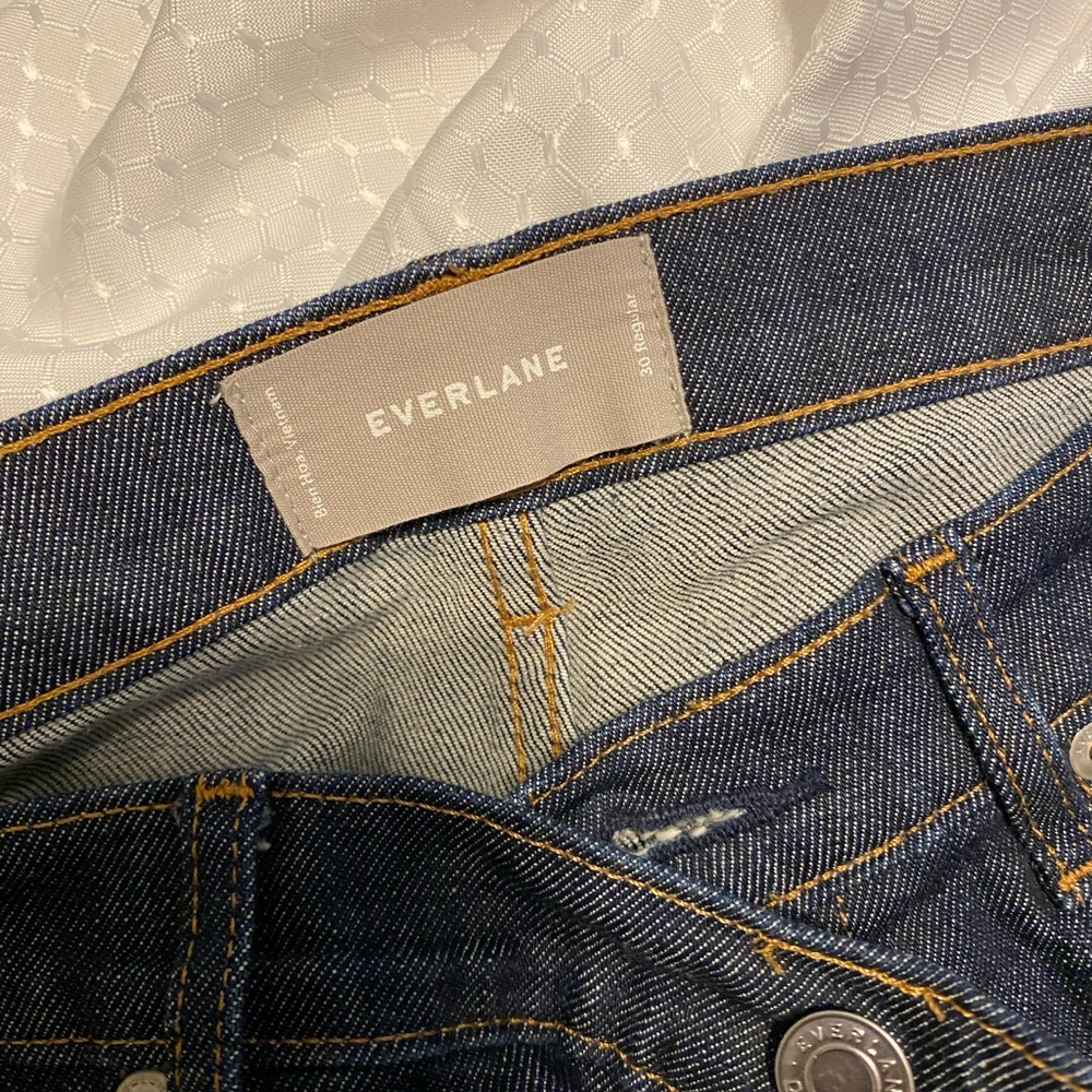 Everlane high rise raw Japanese denim style slim leg jeans